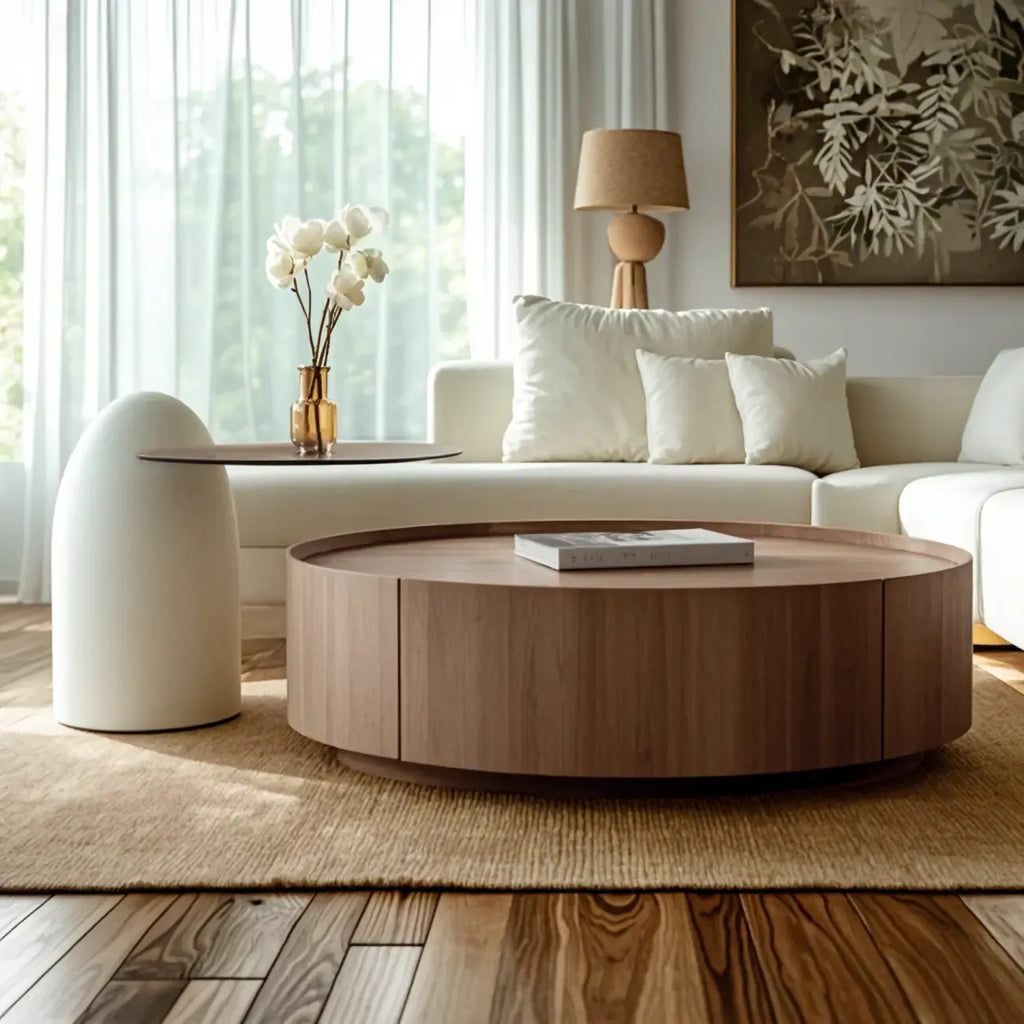 Table basse moderne en bois avec plateau et rangement