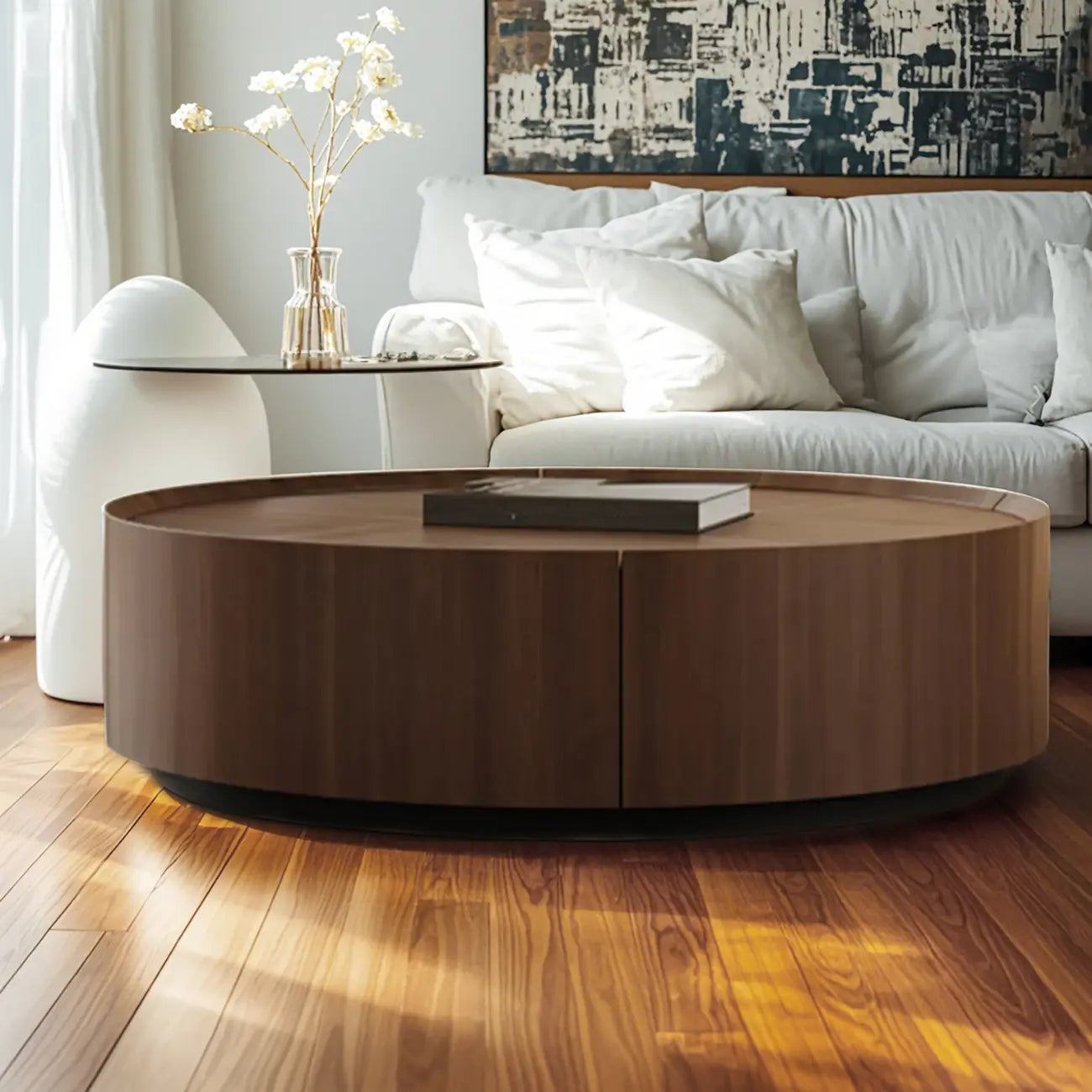 Table basse moderne en bois avec plateau et rangement