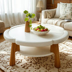 Table basse en bois irrégulière et charmante avec rangement pour salon