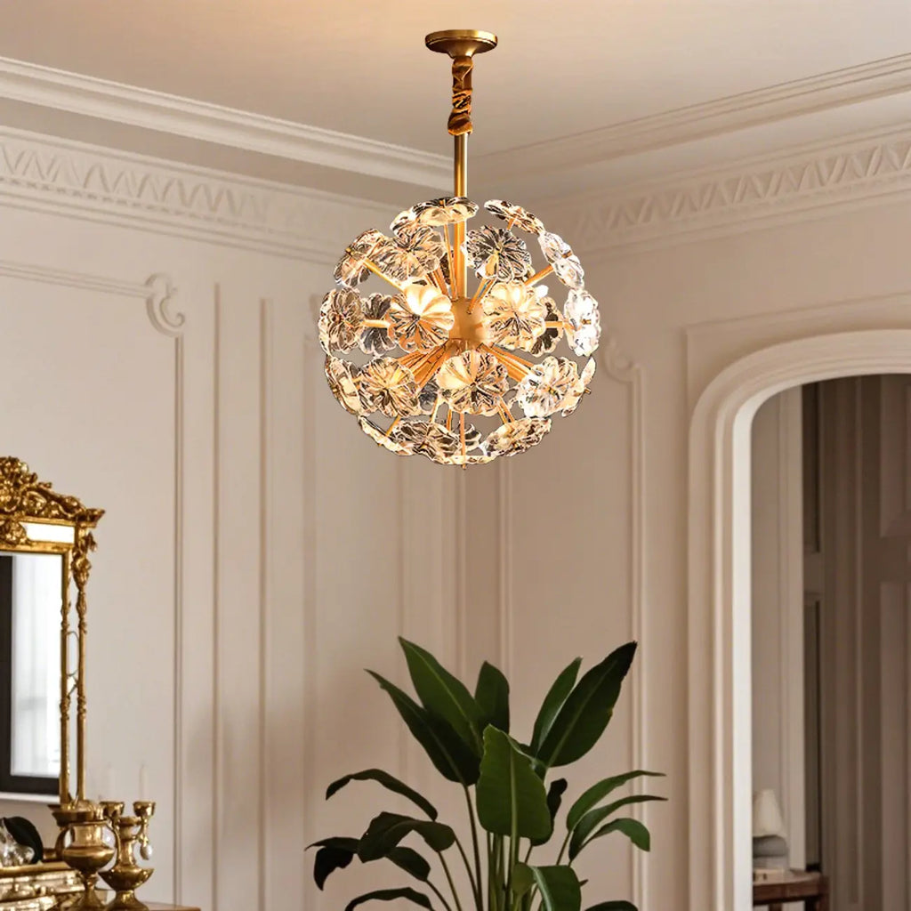 Lustre moderne en cristal avec globe et lumière d'ambiance