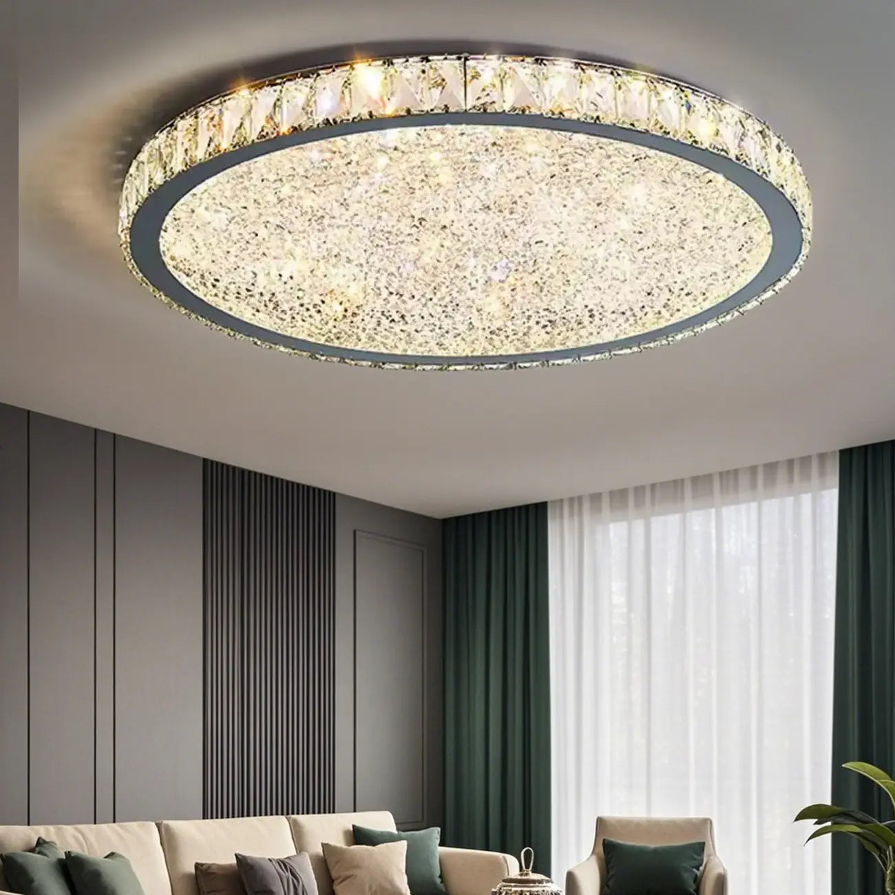Plafonnier circulaire en cristal de luxe pour salon