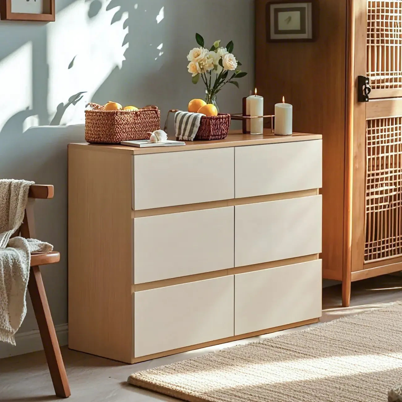 Commode double nordique en bois avec 6 tiroirs