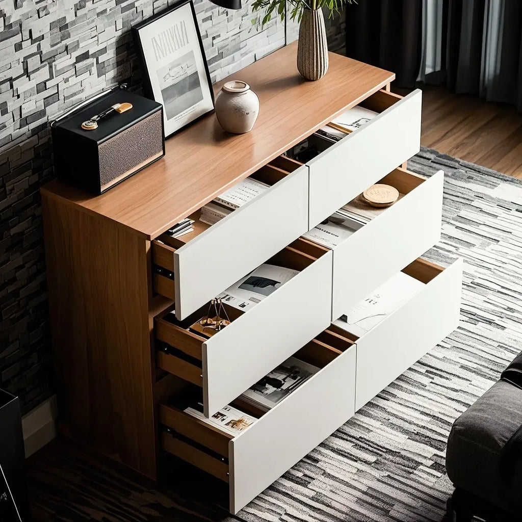 Commode double nordique en bois avec 6 tiroirs