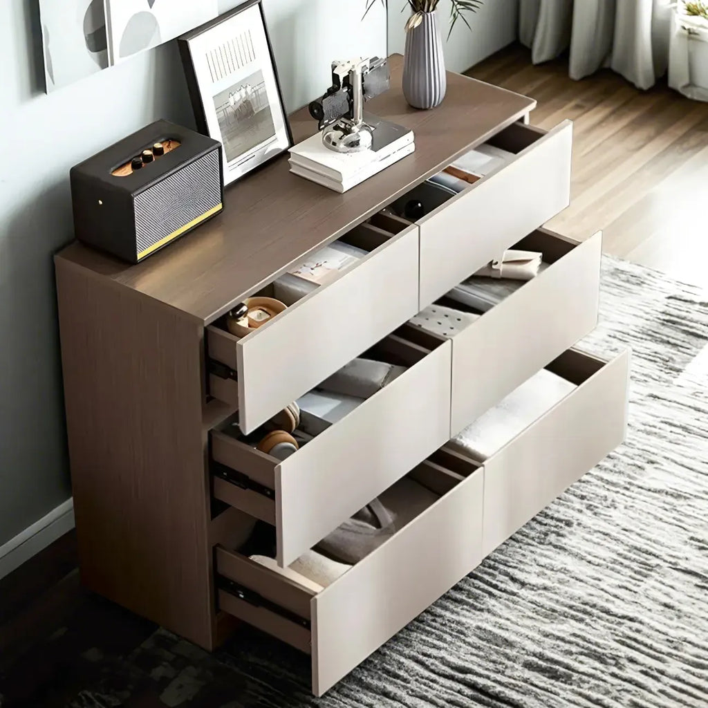 Commode double nordique en bois avec 6 tiroirs