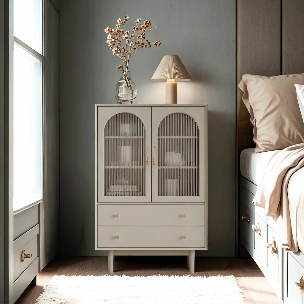 Commode élégante en bois avec étagères et 4 tiroirs