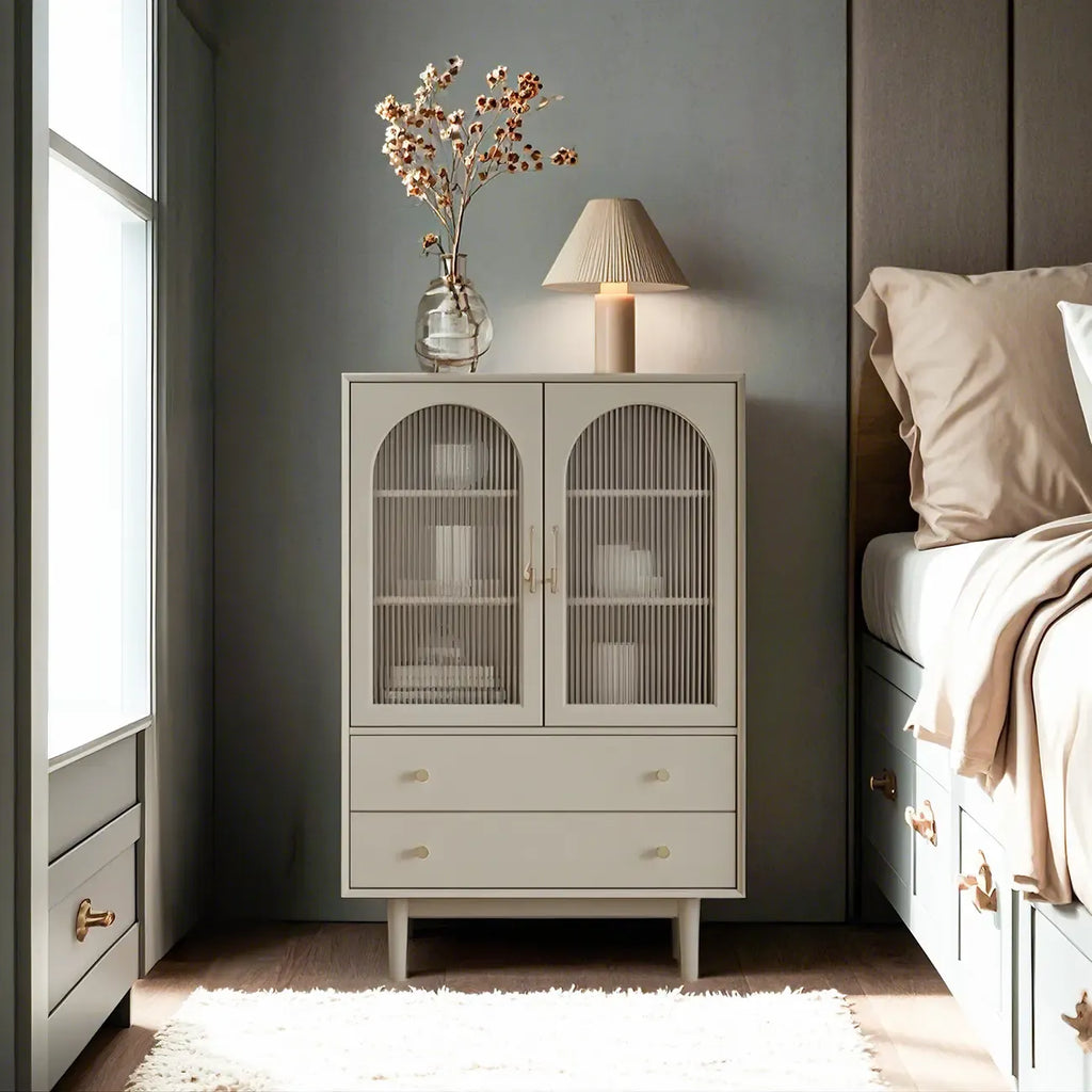 Commode élégante en bois avec étagères et 4 tiroirs