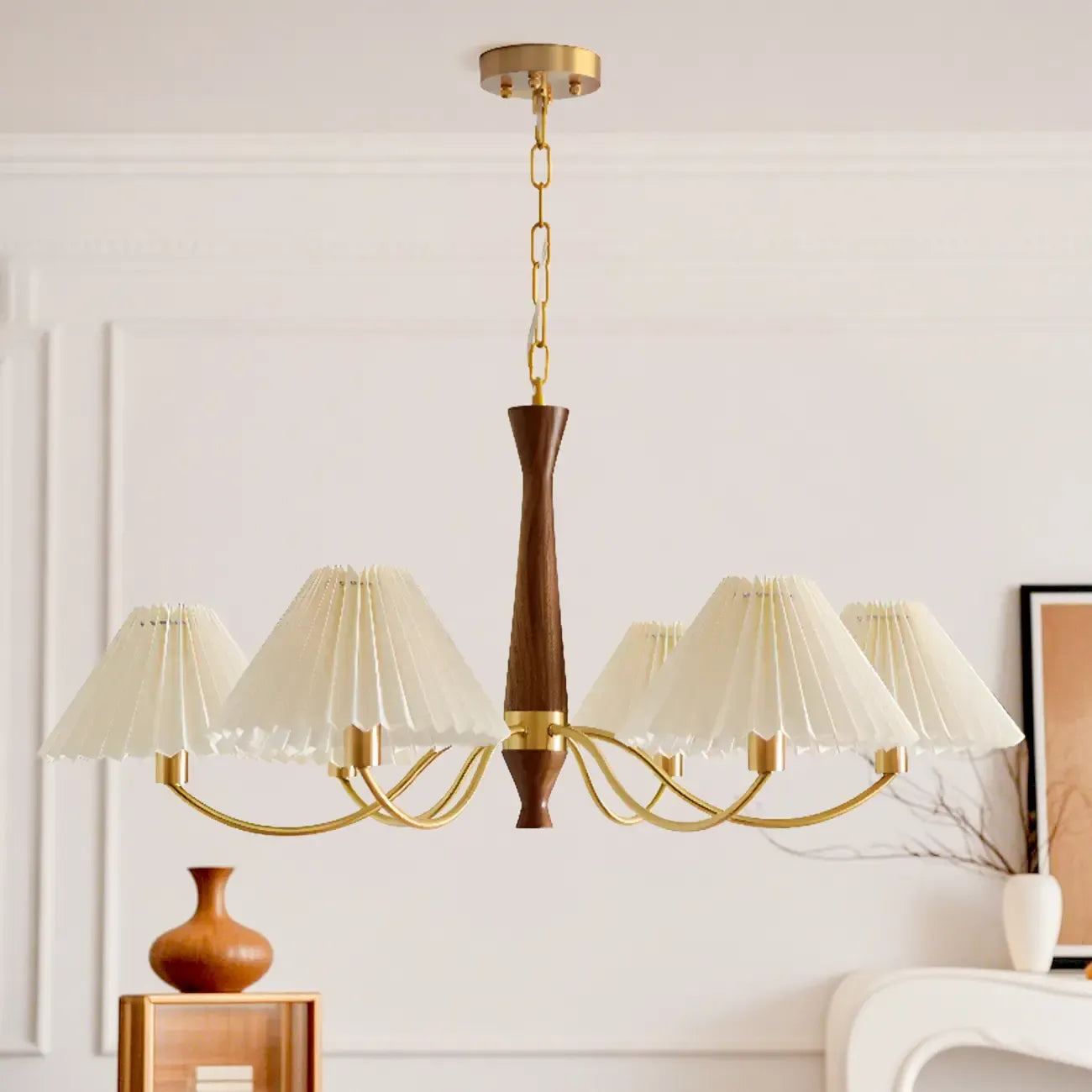 Lustre moderne réglable en tissu plissé pour salon