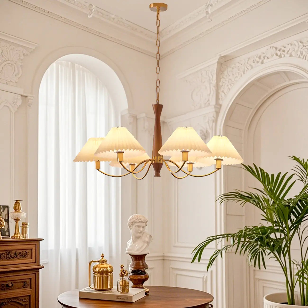 Lustre moderne réglable en tissu plissé pour salon