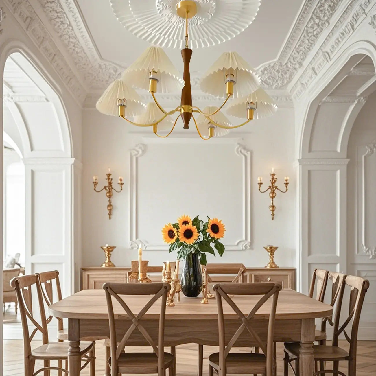 Lustre moderne réglable en tissu plissé pour salon