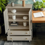 Commode élégante en bois avec étagères et 4 tiroirs