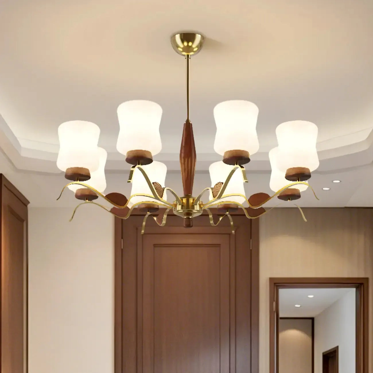 Lustre moderne en métal avec abat-jour en verre blanc pour la décoration intérieure