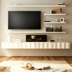 Meuble TV contemporain en bois blanc à motif vague flottante avec tiroirs
