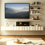 Meuble TV contemporain en bois blanc à motif vague flottante avec tiroirs