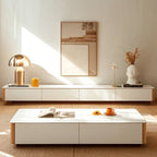 Meuble TV minimaliste en pierre blanche avec rangement pour salon
