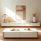 Meuble TV minimaliste en pierre blanche avec rangement pour salon