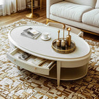 Table basse ovale de luxe en bois avec tiroir pour salon