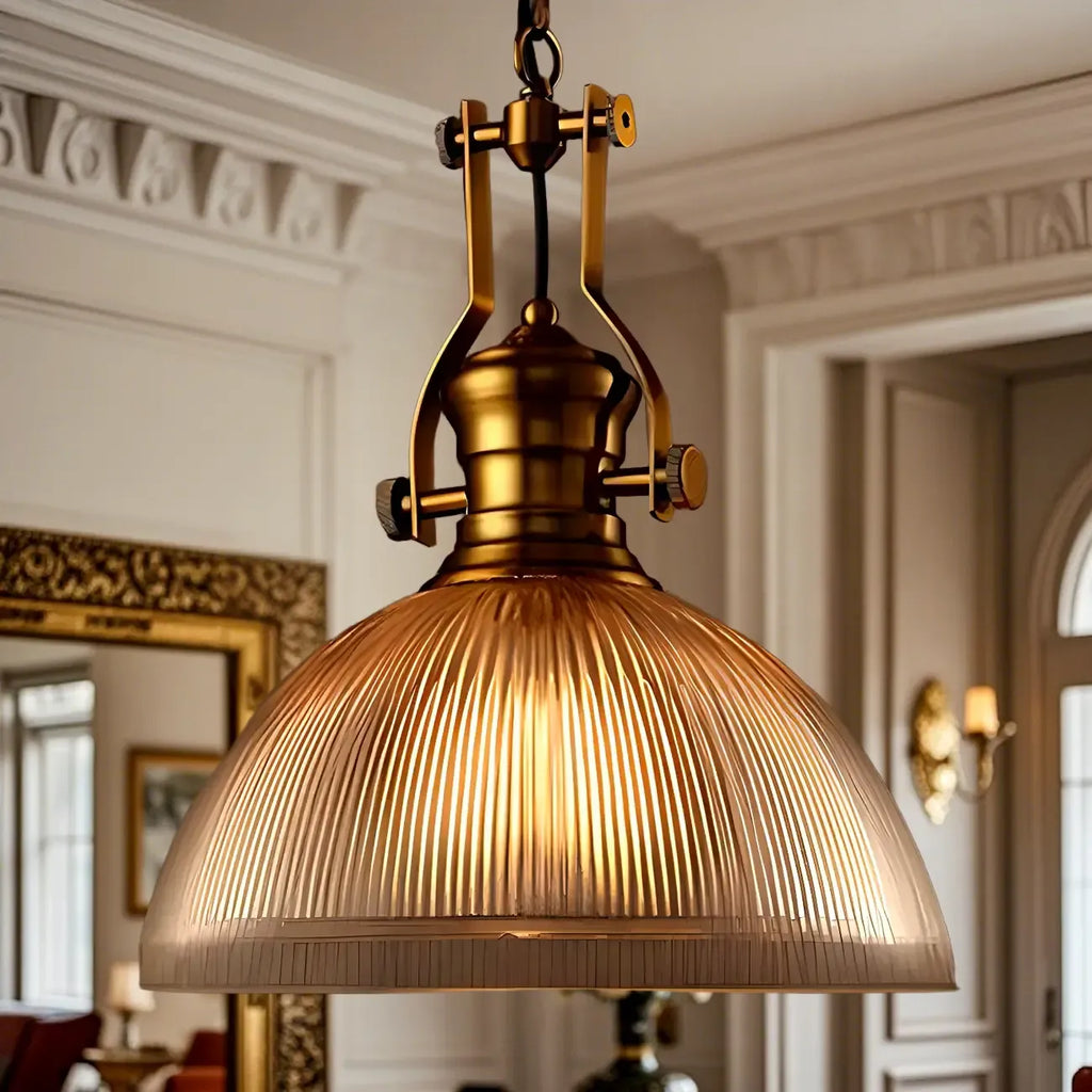 Suspension industrielle en verre ambré à dôme pour usage intérieur