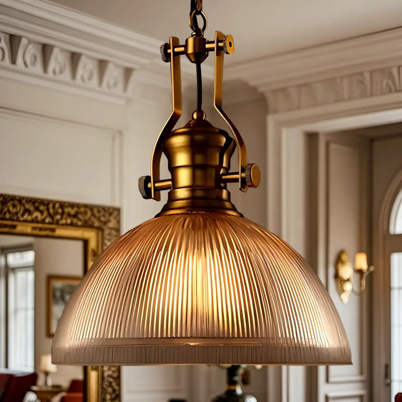 Suspension industrielle en verre ambré à dôme pour usage intérieur
