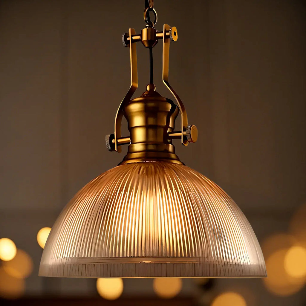 Suspension industrielle en verre ambré à dôme pour usage intérieur