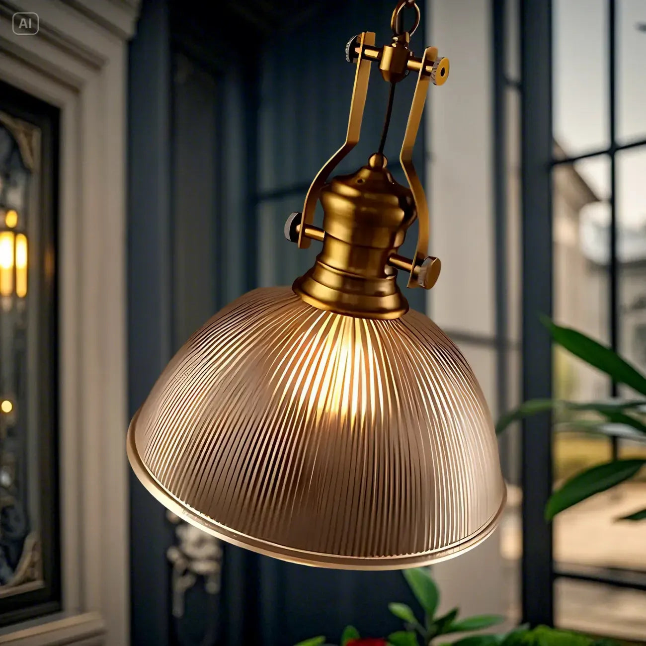 Suspension industrielle en verre ambré à dôme pour usage intérieur