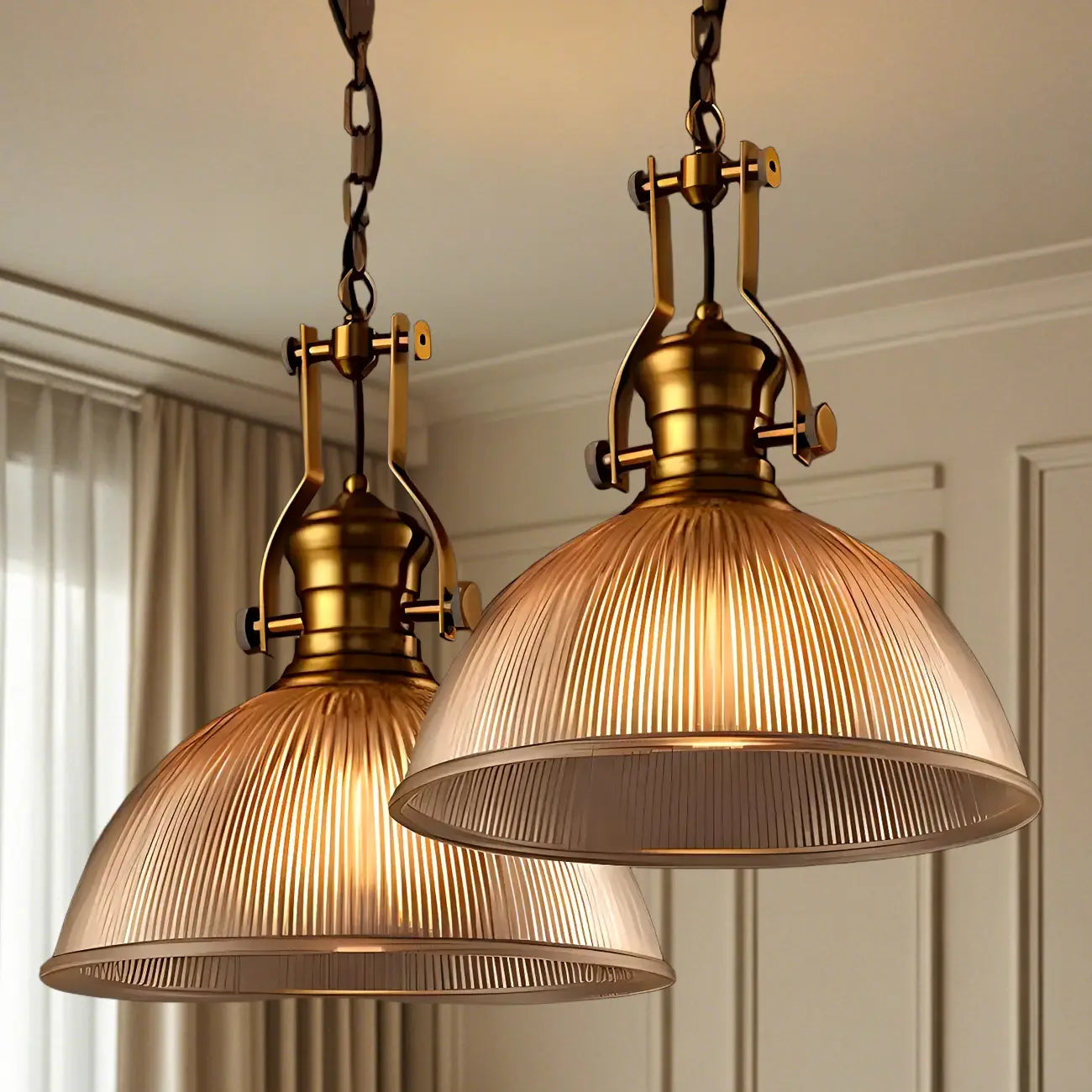 Suspension industrielle en verre ambré à dôme pour usage intérieur