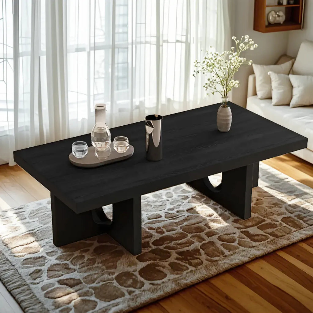 Table basse rectangulaire minimaliste en bois noir pour salon