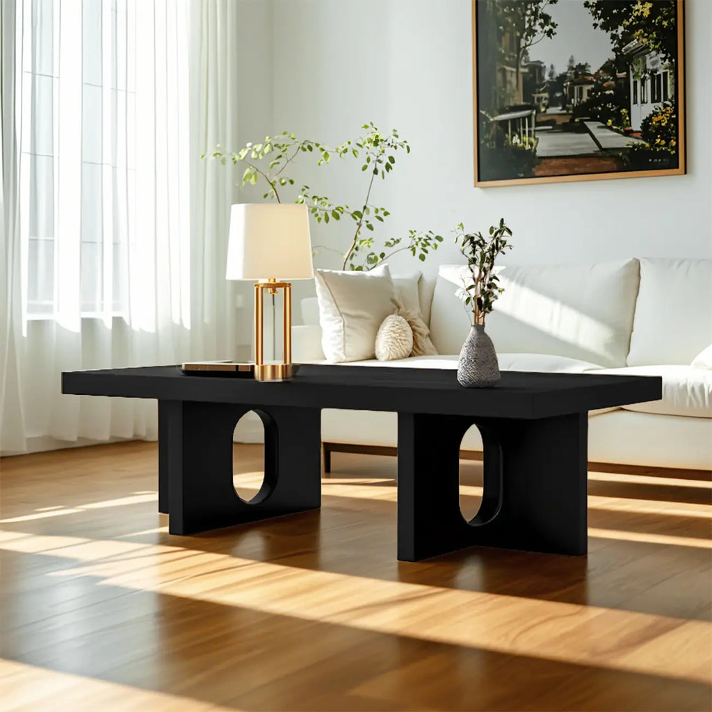 Table basse rectangulaire minimaliste en bois noir pour salon