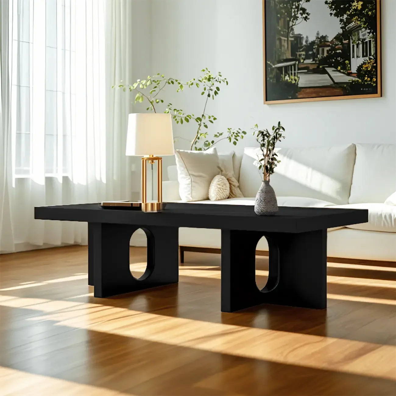 Table basse rectangulaire minimaliste en bois noir pour salon