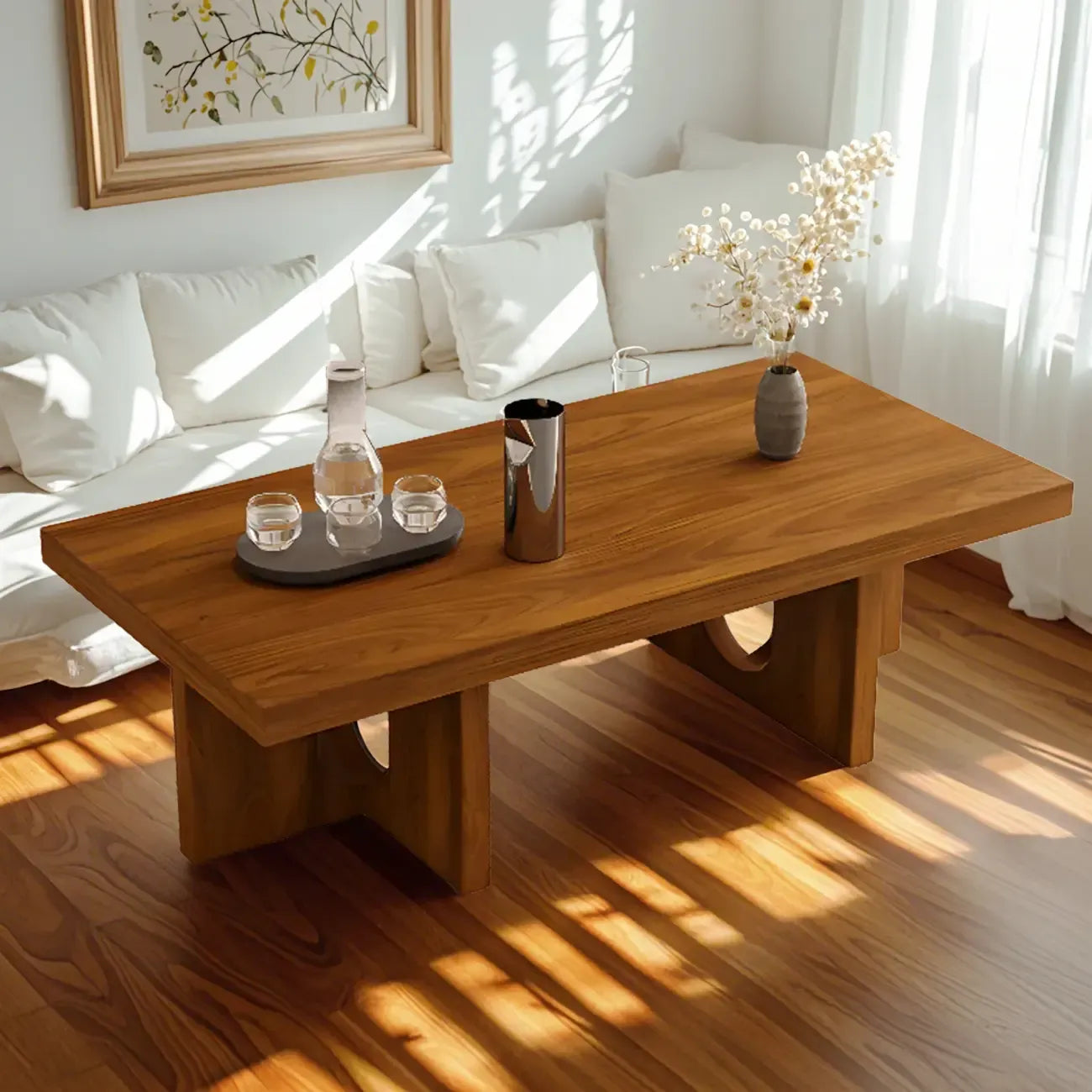 Table basse rectangulaire minimaliste en bois noir pour salon