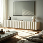 Meuble TV moderne en bois blanc texturé ondulé avec rangement