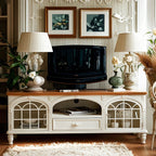 Mobile TV 59" in legno bianco ad arco, stile Country francese, con spazio contenitore