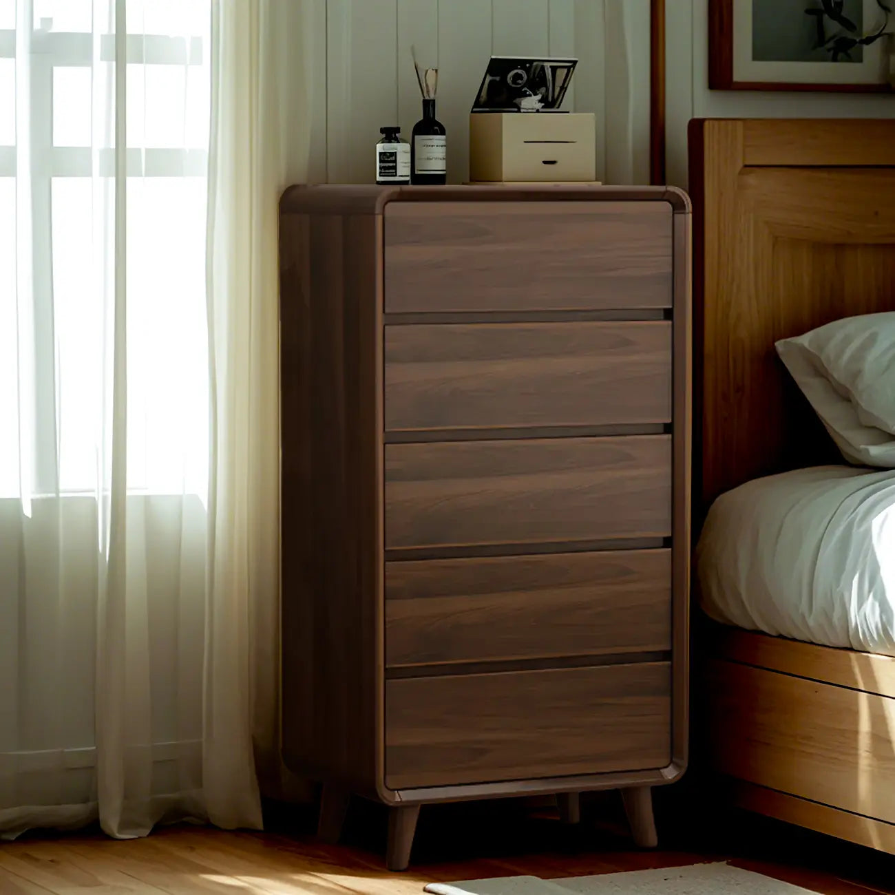 Cassettiera Rustica Quadrata a 3 Livelli in Legno Marrone