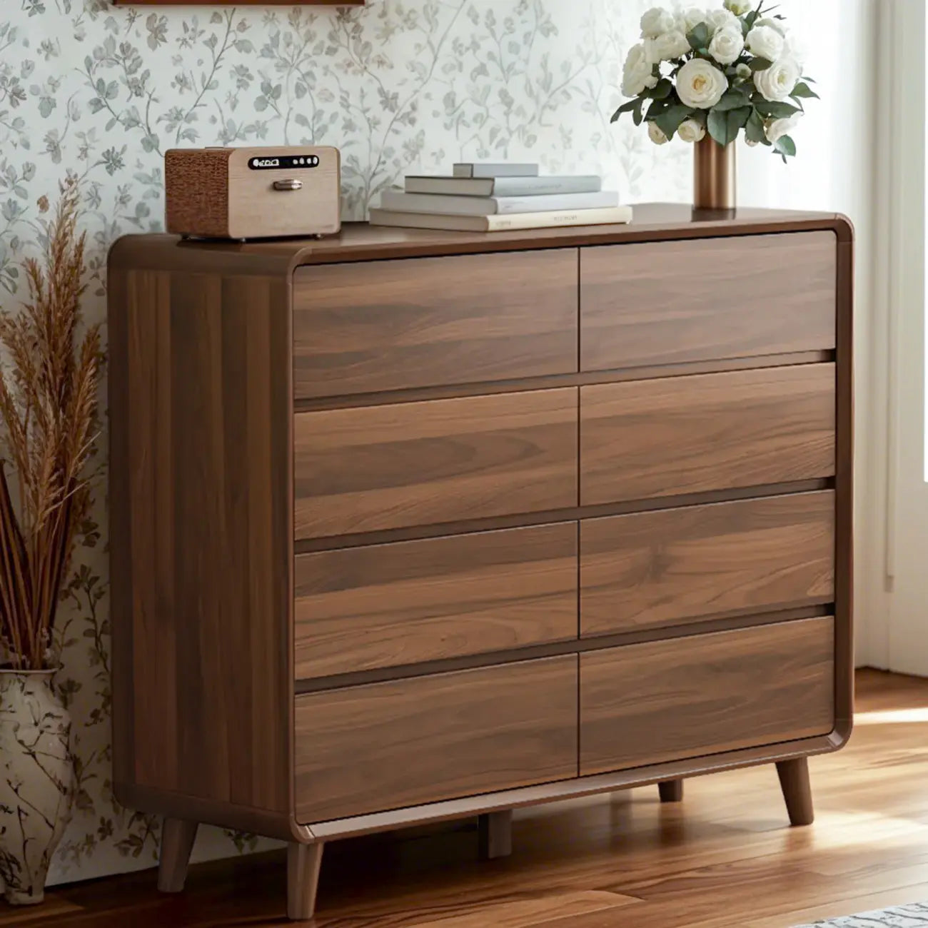 Cassettiera Rustica Quadrata a 3 Livelli in Legno Marrone