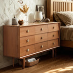 Commode contemporaine extra large à 9 tiroirs en pin brun