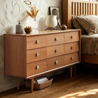 Commode contemporaine extra large à 9 tiroirs en pin brun