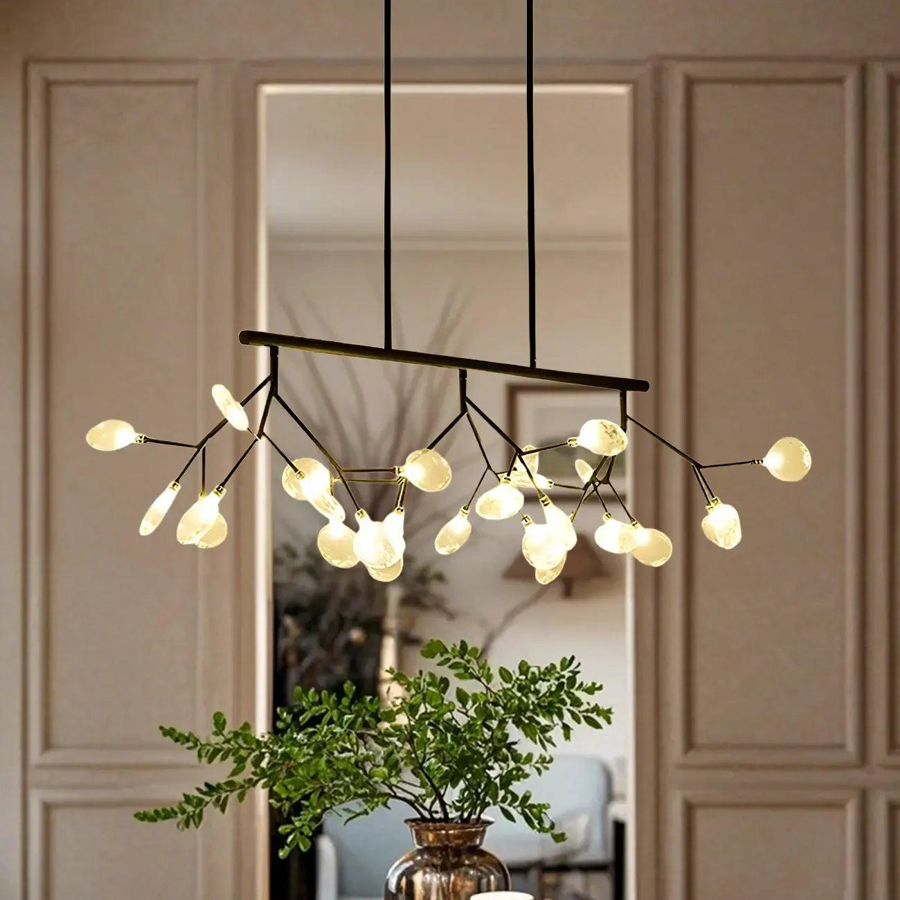 Suspension moderne à plusieurs lumières en verre pour îlot de cuisine