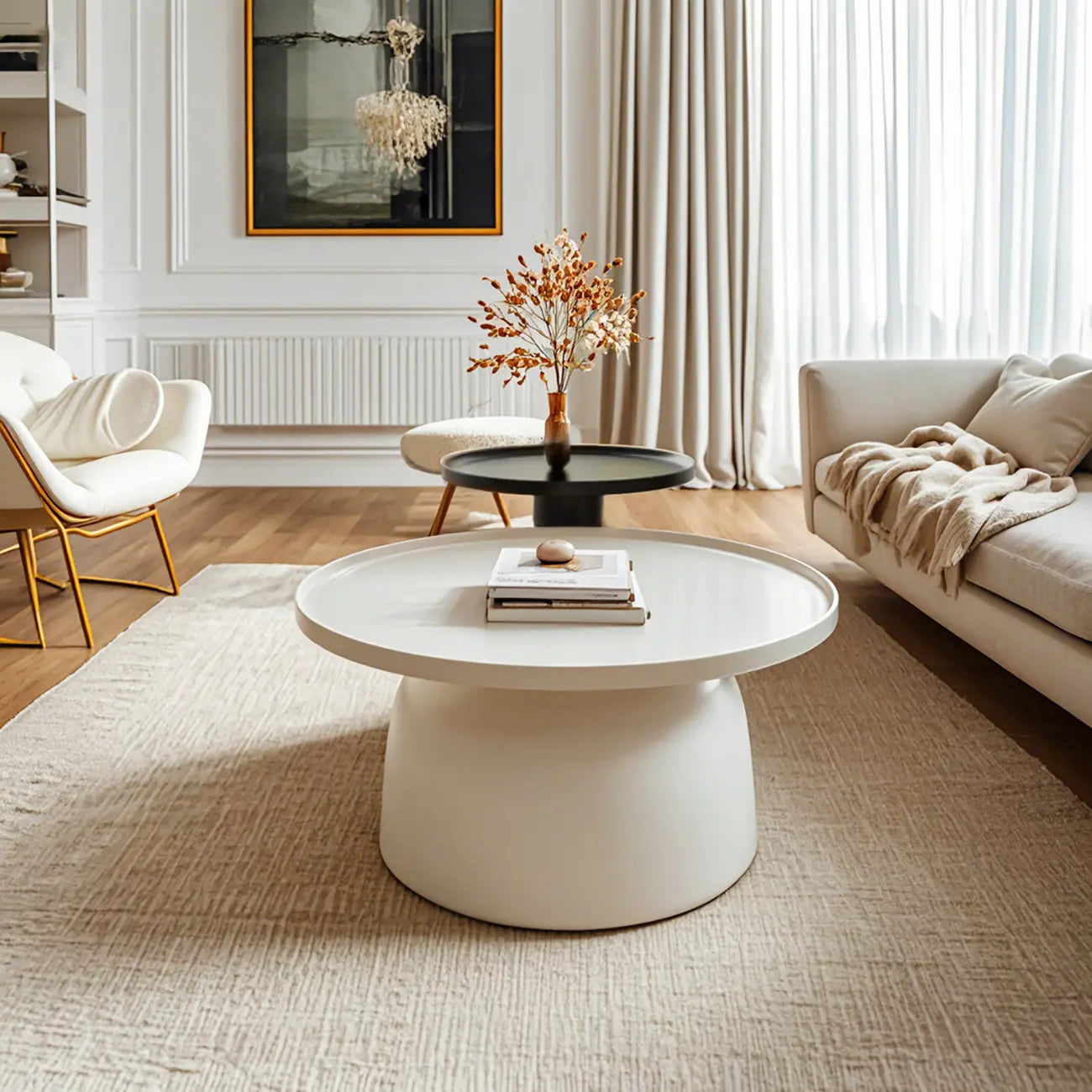 Table basse gigogne minimaliste à un niveau avec plateau