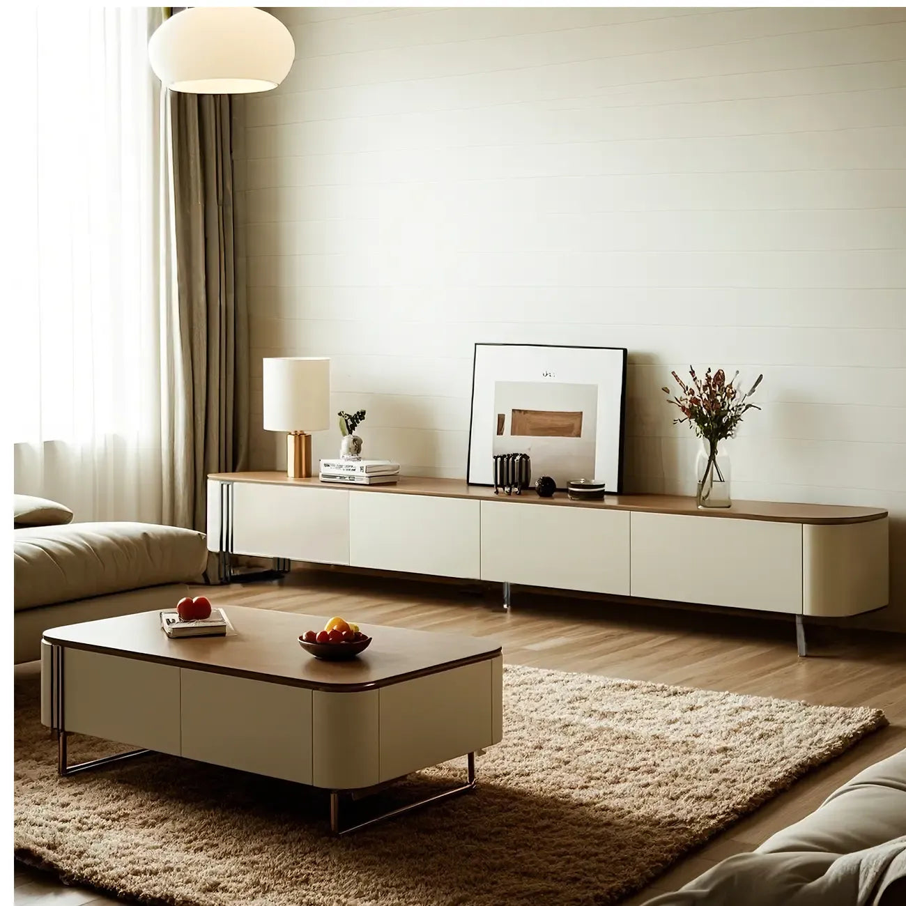 Mobile porta TV lungo 71" in legno bianco moderno con 4 cassetti contenitore