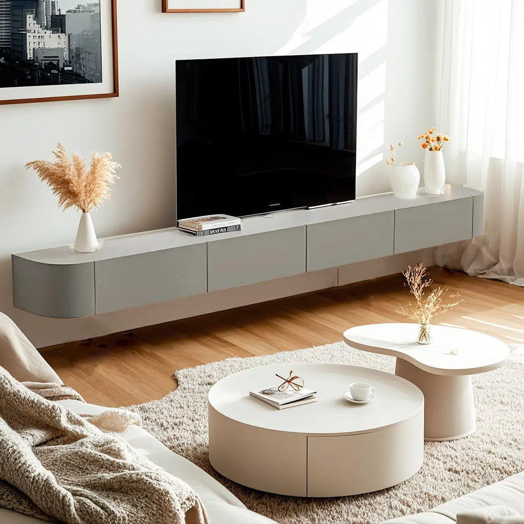 Meuble TV flottant de rangement en chêne noir moderne 87