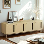 Meuble TV rectangulaire en bois brun avec pieds en métal pour salon