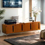 Meuble TV rectangulaire en bois brun avec pieds en métal pour salon