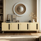 Meuble TV rectangulaire en bois brun avec pieds en métal pour salon