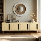 Meuble TV rectangulaire en bois brun avec pieds en métal pour salon