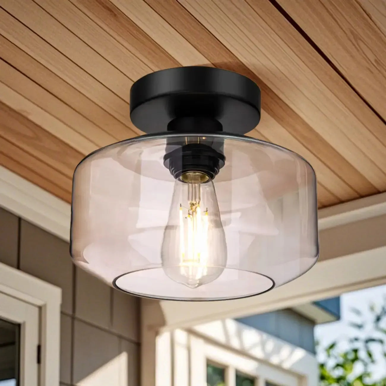Plafonnier semi-encastré industriel en verre transparent pour couloir