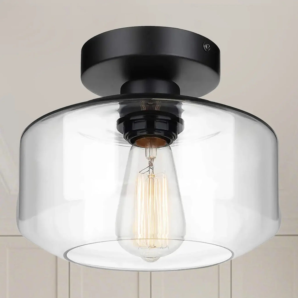 Plafonnier semi-encastré industriel en verre transparent pour couloir