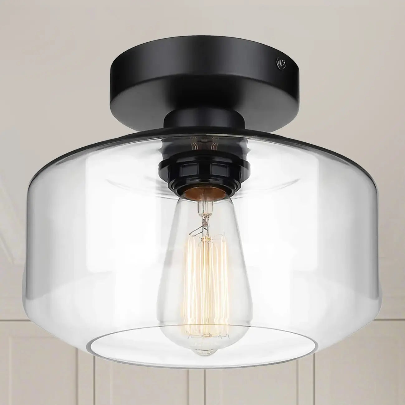 Plafonnier semi-encastré industriel en verre transparent pour couloir