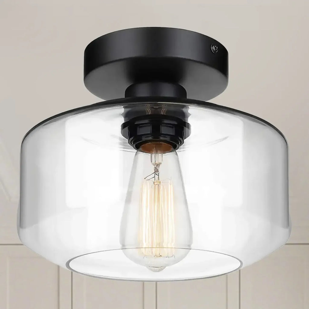 Plafonnier semi-encastré industriel en verre transparent pour couloir