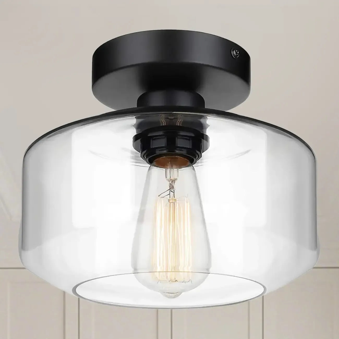 Plafonnier semi-encastré industriel en verre transparent pour couloir
