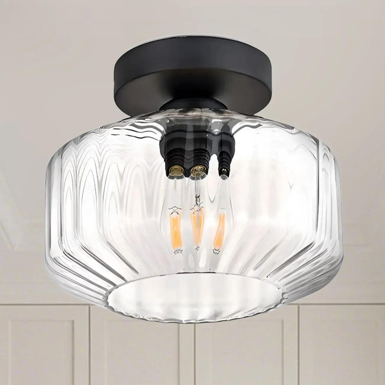 Plafonnier semi-encastré industriel en verre transparent pour couloir