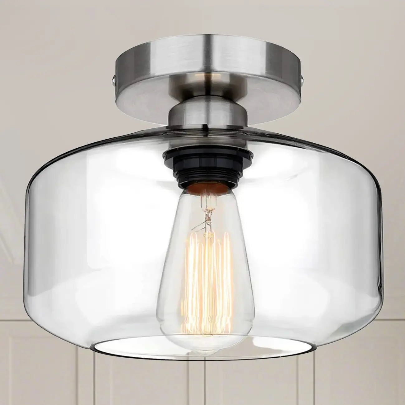 Plafonnier semi-encastré industriel en verre transparent pour couloir